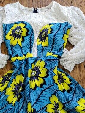 NEW NIGERIAN IMPORTED BOLD Vibrant Blue & Yellow Floral Maxi Sundress-Size 16/18